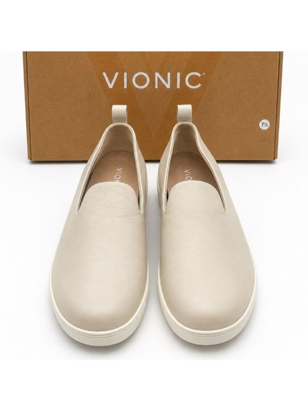 VIONIC Uptown Willa Cream Leather Slip On Sneakers Womens 6.5 M Arch Support - Picture 2 of 12